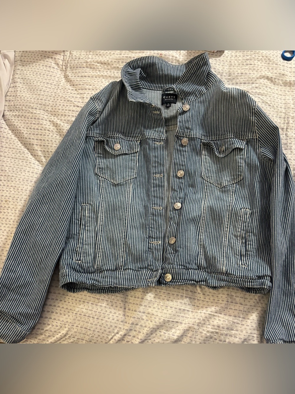 Women’s Blue and White Striped Jean Jacket XL Stitch Fix
